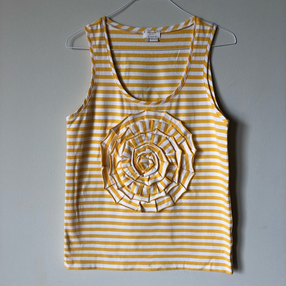 Kate Spade Yellow Stripe + Ruffle Detail Tank Top